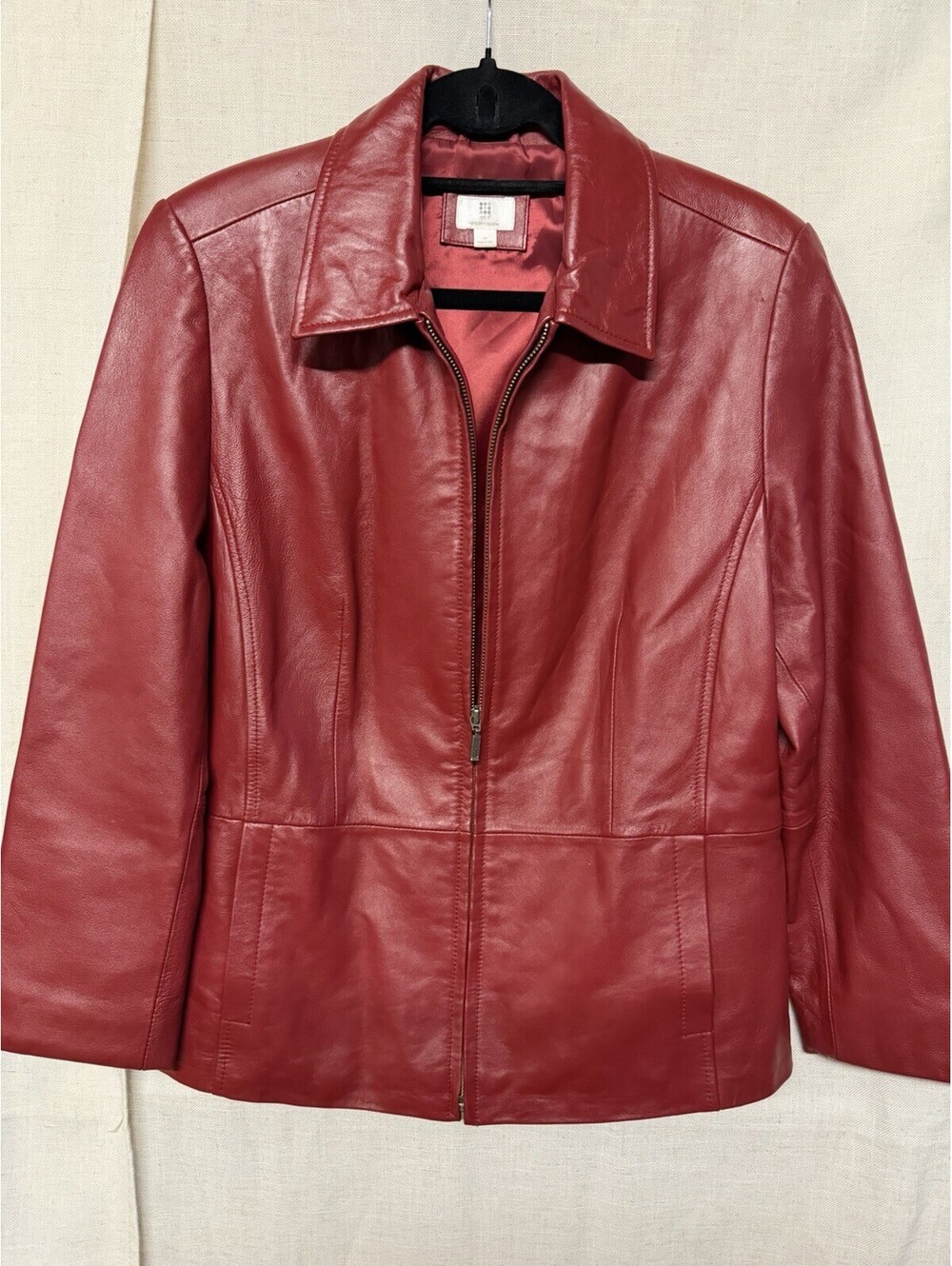 Apt. 9 Womens Red Lambskin Leather Jacket Size M
